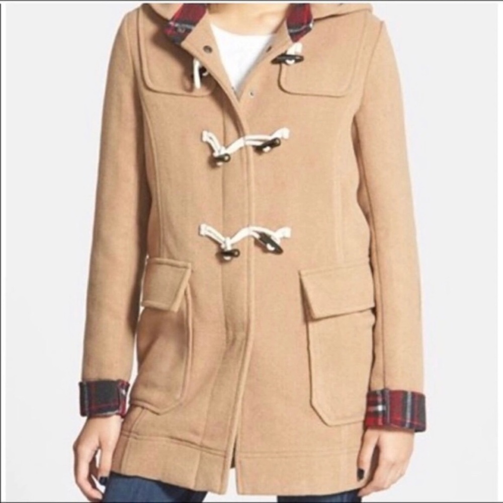 Thread & Supply Camel toggle coat with Plaid Lining Tan Red
